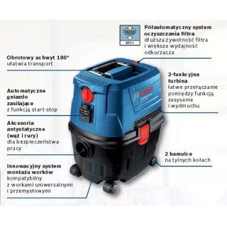 BOSCH ODKURZACZ GAS 15 PS AUTOMATYCZNE GNIAZO ZASILAJĄCE