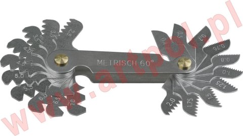 WZORNIK GWINTU 0,25-6,0mm /24szt. GWINTY METRYCZNE.
