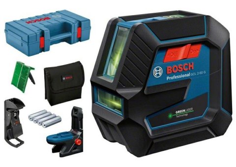 BOSCH LASER KRZYŻOWY GCL 2-50 G ZIELONY + UCHWYT RM 10 + ZACISK DK 10 WALIZKA