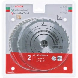 BOSCH PIŁA TARCZOWA DWUPAK 190x30x48z OPTI.WOOD x2,6/1,6 + SPEED.WOOD 190x30x24z x2,4/1,8...W ###