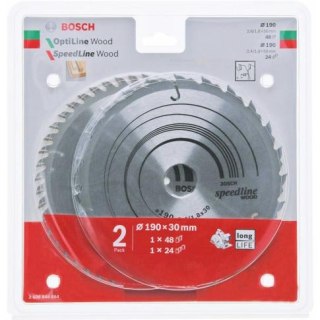 BOSCH PIŁA TARCZOWA DWUPAK 190x30x48z OPTI.WOOD x2,6/1,6 + SPEED.WOOD 190x30x24z x2,4/1,8...W ###