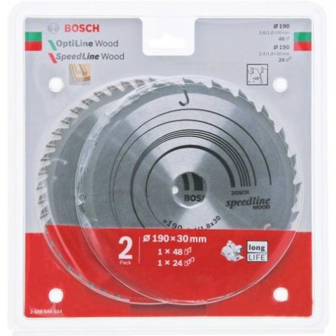 BOSCH PIŁA TARCZOWA DWUPAK 190x30x48z OPTI.WOOD x2,6/1,6 + SPEED.WOOD 190x30x24z x2,4/1,8...W ###