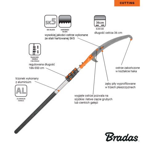 BRADAS PIŁA OGRODNICZA Z SEKATOREM TELESKOPOWA 5,50m V-SERIES