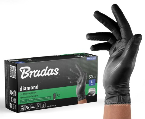 BRADAS RĘKAWICE NITRYLOWE DIAMOND CZARNE L 8-9 /50szt.