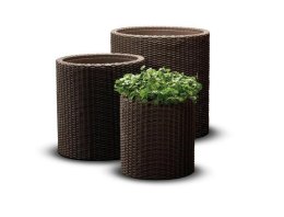 KETER ZESTAW DONICZEK S+M+L CYLINDER PLANTERS WHISKEY BROWN