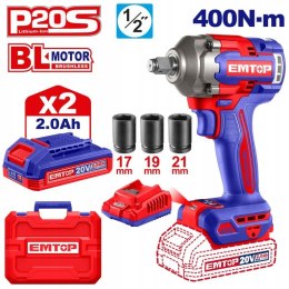 Klucz udarowy akumulatorowy EMTOP 20V P20S 400Nm zestaw