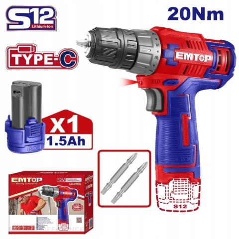 WIERTARKO-WKRĘTARKA EMTOP AKU S12 12V USB-C 20NM ZESTAW