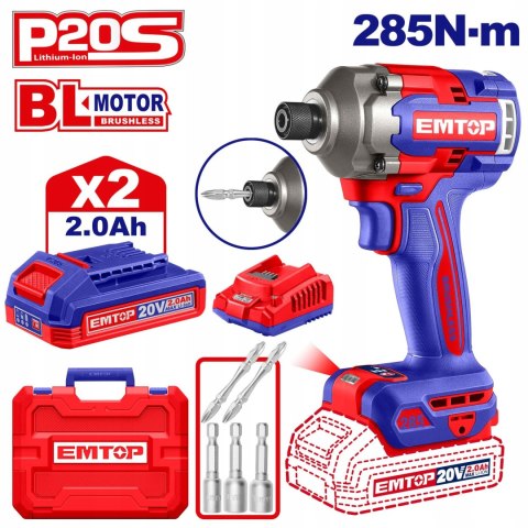 Zakrętarka udarowa akumulatorowa EMTOP 20V P20S 285Nm zestaw