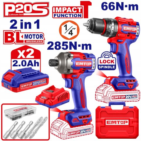 Zestaw Wkrętarka + Zakrętarka aku. Combo 20V ECKL20277E EMTOP