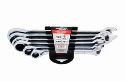 AWTOOLS KLUCZE PŁASKO-OCZKOWE Z GRZECHOTKĄ KOMPLET 6 szt. 8-19mm Z PRZEŁĄCZNIKIEM
