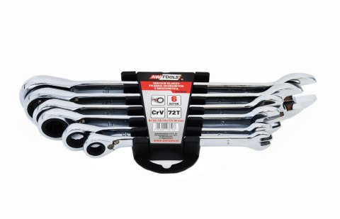 AWTOOLS KLUCZE PŁASKO-OCZKOWE Z GRZECHOTKĄ KOMPLET 6 szt. 8-19mm Z PRZEŁĄCZNIKIEM AWTOOLS KLUCZE PŁASKO-OCZKOWE Z GRZECHOTKĄ KOMPLET 6 szt. 8-19mm Z PRZEŁĄCZNIKIEM