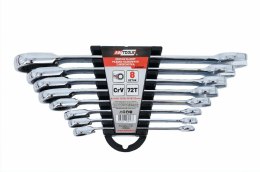 AWTOOLS KLUCZE PŁASKO-OCZKOWE Z GRZECHOTKĄ KOMPLET 8 szt. 8-22mmZ PRZEŁĄCZNIKIEM