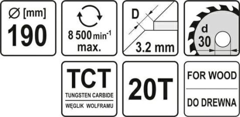 YATO PIŁA TARCZ.WID. 190*20*30 60488 YATO PIŁA TARCZ.WID. 190*20*30 60488