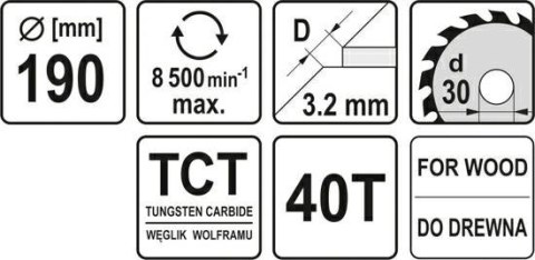 YATO PIŁA TARCZ.WID. 190*40*30 60489 YATO PIŁA TARCZ.WID. 190*40*30 60489