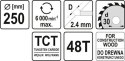 YATO PIŁA TARCZ.WID. 250*48*30 60484
