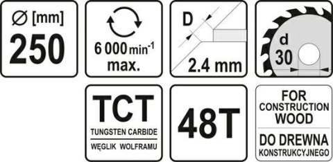 YATO PIŁA TARCZ.WID. 250*48*30 60484 YATO PIŁA TARCZ.WID. 250*48*30 60484