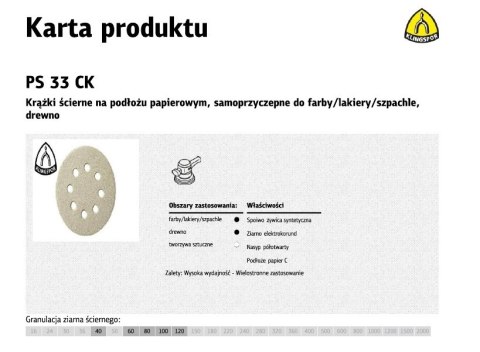 KLINGSPOR KRĄŻEK 125 PS33 CK100szt. 80 OTWGLS5 SZPACHLA