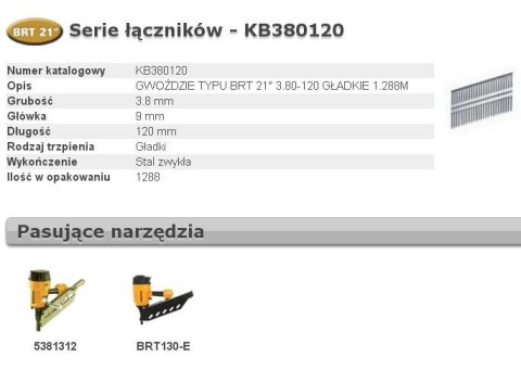 BOSTITCH GWOŹDZIE BRT21 3,80-120 1,28M