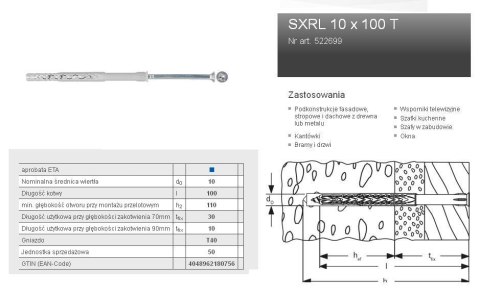 FISCHER KOŁEK ROZP.SXRL 10x100 T/50szt. T40.