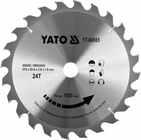 YATO PIŁA TARCZ.WID. 235*24*25,4 60685 YATO PIŁA TARCZ.WID. 235*24*25,4 60685
