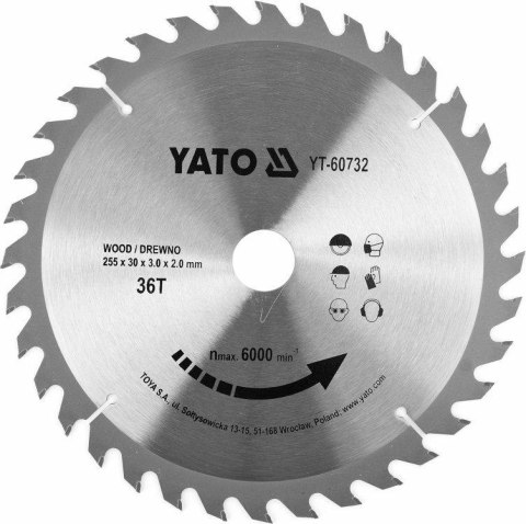 YATO PIŁA TARCZ.WID. 255*36*30 60732 YATO PIŁA TARCZ.WID. 255*36*30 60732