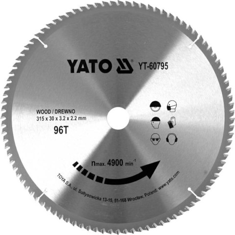 YATO PIŁA TARCZ.WID. 315*96*30 60795 YATO PIŁA TARCZ.WID. 315*96*30 60795