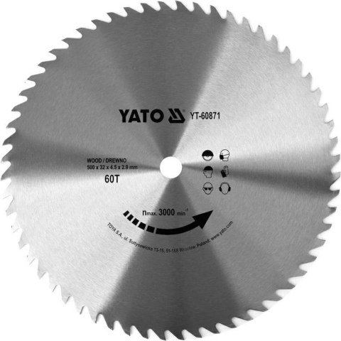 YATO PIŁA TARCZOWA BEZ WIDII 500*60*32 60871 YATO PIŁA TARCZOWA BEZ WIDII 500*60*32 60871