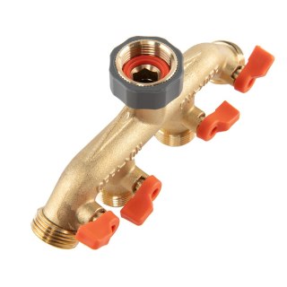 BRADAS ROZDZIELACZ 4-DROŻNY GW 3/4"x GZ 3/4" MOSIĄDZ Z ZAWORAMI BRASS SOFT
