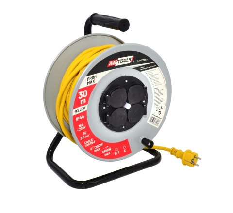 AWTOOLS PRZEDŁUŻACZ BĘBEN METAL PROFI MAX 25m 3x2,5mm ŻÓŁTY 16A / 3680W / IP44