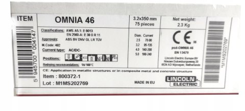 Elektrody Rutylowe Lincoln Omnia 46 Ø3,2; 2,3kg Elektrody Rutylowe Lincoln Omnia 46 Ø3,2; 2,3kg