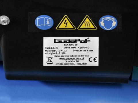 Sprężarka tłokowa GUDEPOL SO 380/50 (50L, 2,2kW, 8bar) ZESTAW 6w1