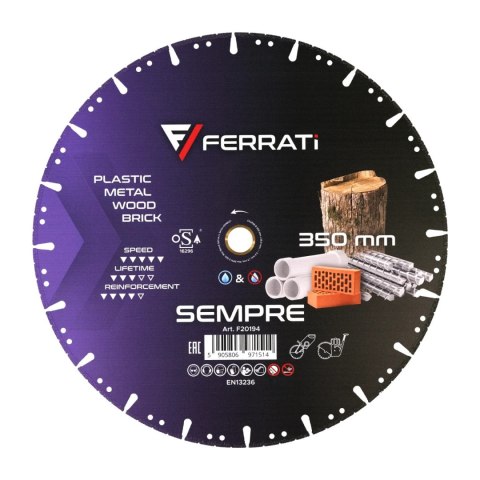 Tarcza diamentowa tnąca 1A1RSS 350mm 25,4mm SEMPRE Tarcza diamentowa tnąca 1A1RSS 350mm 25,4mm SEMPRE
