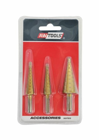 AWTOOLS WIERTŁA STOPNIOWE HSS-TIN KOMPLET 3 SZTUKOWY / 3-12mm / 4-12mm / 4-20mm