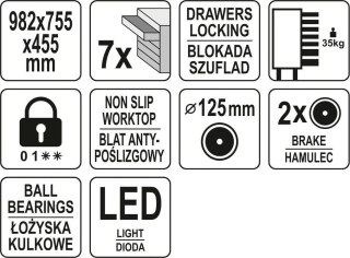 YATO WÓZEK SERWISOWA 7 SZUFLAD LED LOGO
