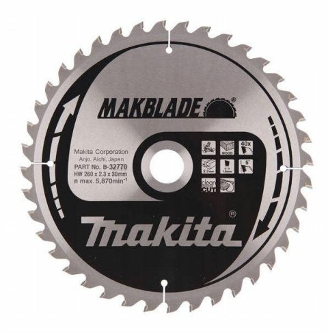 MAKITA PIŁA TARCZOWA 260x30x40z MAKBLADE DREWNO MAKITA PIŁA TARCZOWA 260x30x40z MAKBLADE DREWNO