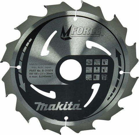 MAKITA PIŁA TARCZOWA 190x30x12Z M-FORCE DREWNO MAKITA PIŁA TARCZOWA 190x30x12Z M-FORCE DREWNO