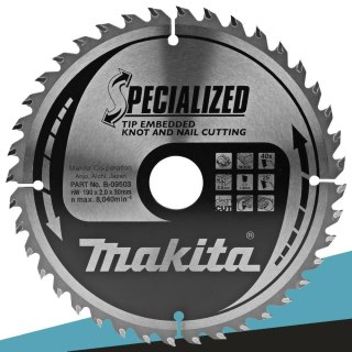 MAKITA PIŁA TARCZOWA 190x30x40z SPECJALIZED DREWNO (Z GWOŹDZIAMI I SĘKAMI) >>>B-33180