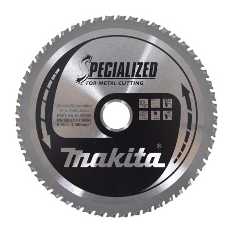 MAKITA PIŁA TARCZOWA 150x20x52z CIENKIE PŁYTY METALOWE (DCS551/DCS53) MAKITA PIŁA TARCZOWA 150x20x52z CIENKIE PŁYTY METALOWE (DCS551/DCS53)