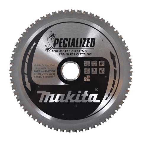 MAKITA PIŁA TARCZOWA 150x20x60z METAL / STAL NIERDZEWNA (DCS551/DCS53) MAKITA PIŁA TARCZOWA 150x20x60z METAL / STAL NIERDZEWNA (DCS551/DCS53)