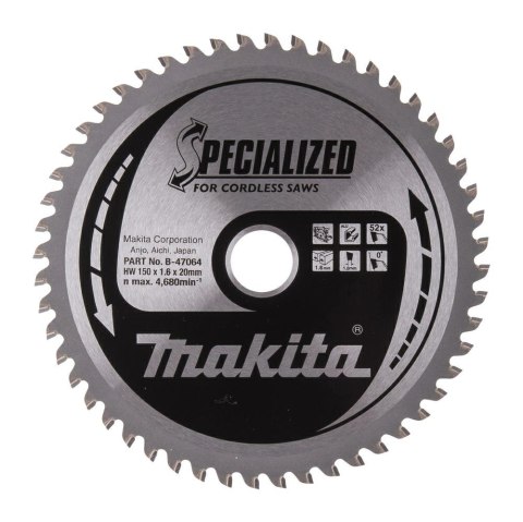MAKITA PIŁA TARCZOWA 150x20x52z DO ALUMINIUM MAKITA PIŁA TARCZOWA 150x20x52z DO ALUMINIUM