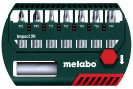 METABO ZESTAW BITÓW IMPACT 29 mm 8 CZĘŚCI (PZ2, PZ3, T15, T20, T30, T40, UCHWYT DO BITÓW)