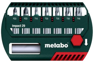 METABO ZESTAW BITÓW IMPACT 29 mm 8 CZĘŚCI (PZ2, PZ3, T15, T20, T30, T40, UCHWYT DO BITÓW)