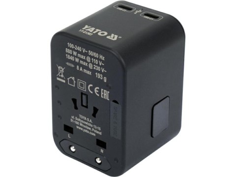 YATO ADAPTER PODRÓŻNY UNIW. USB / USB-C 65W YATO ADAPTER PODRÓŻNY UNIW. USB / USB-C 65W