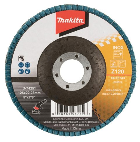 MAKITA ŚCIERNICA LISTKOWA ECONOMY 125x22,23mm P120 METAL, STAL NIERDZEWNA MAKITA ŚCIERNICA LISTKOWA ECONOMY 125x22,23mm P120 METAL, STAL NIERDZEWNA
