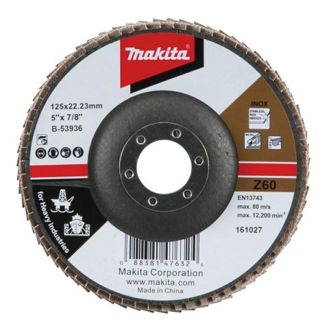 MAKITA ŚCIERNICA LISTKOWA PRZEMYSŁOWA 125x22,23mm P 60 METAL, STAL NIERDZEWNA MAKITA ŚCIERNICA LISTKOWA PRZEMYSŁOWA 125x22,23mm P 60 METAL, STAL NIERDZEWNA