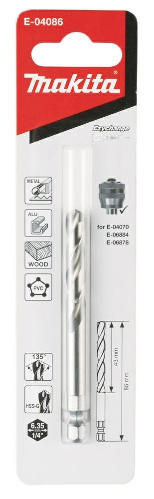 MAKITA WIERTŁO PROWADZĄCE DO OTWORNIC BIM HSS-G 1/4" HEX 7,15x85mm METAL MAKITA WIERTŁO PROWADZĄCE DO OTWORNIC BIM HSS-G 1/4" HEX 7,15x85mm METAL