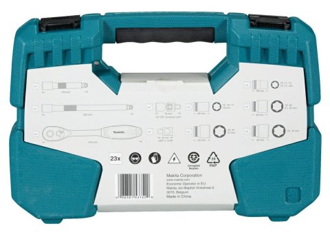 MAKITA ZESTAW NASADEK+KLUCZ 1/2" Z GRZECH. 23szt. MAKITA ZESTAW NASADEK+KLUCZ 1/2" Z GRZECH. 23szt.