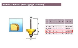 FREZ DO ZAOKRĄGLEŃ R 3/8mm ECONOMY