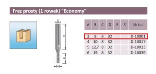 FREZ PROSTY 1 ROWEK 3/8/8mm