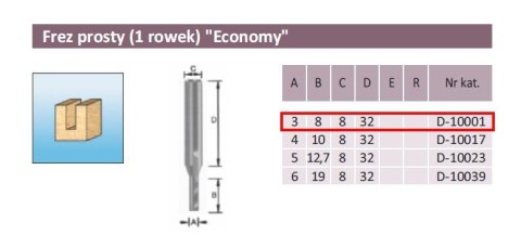 FREZ PROSTY 1 ROWEK 3/8/8mm FREZ PROSTY 1 ROWEK 3/8/8mm